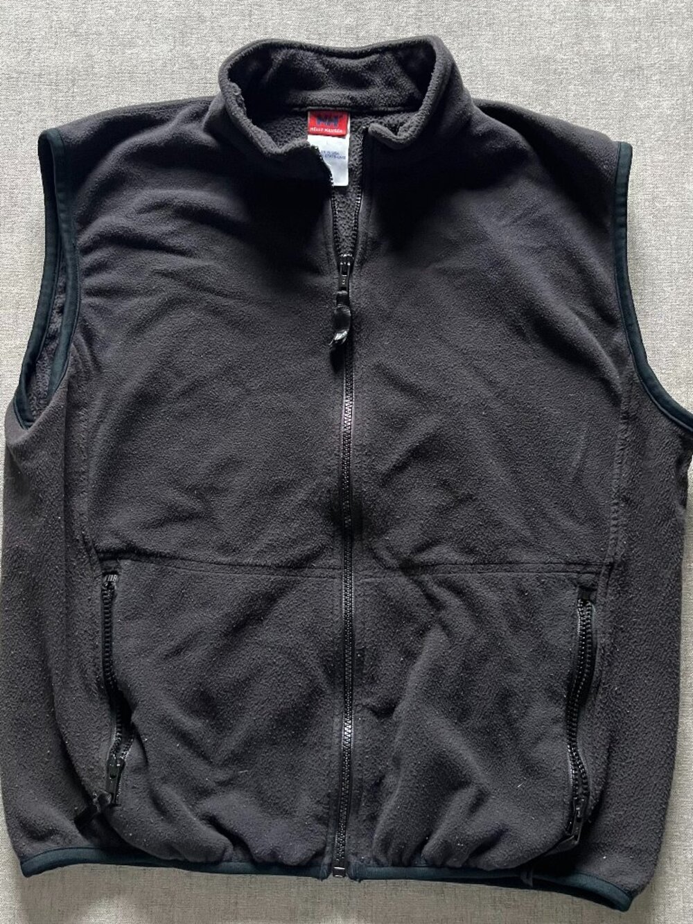 Vintage Helly Hansen Vest Men L Black Fleece Sweater Jacket Made In USA Pockets